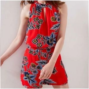 LOFT Ann Taylor Red Floral Keyhole Sleeveless Jumper Romper Womens Size Small